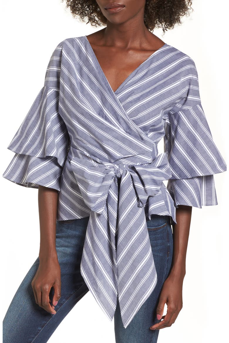 Beckett Tiered Bell Sleeve Top, Main, color, NAVY/ IVORY