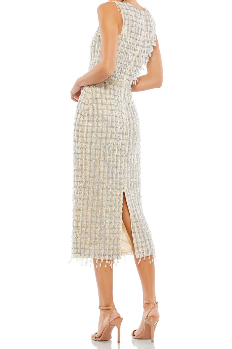Beaded Fringe Black Sleeveless Midi Dress, Alternate, color, CHAMPAGNE
