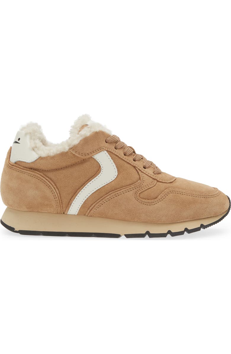 Voile Blanche Julia Genuine Shearling & Suede Sneaker, Alternate, color, Tobacco Ice