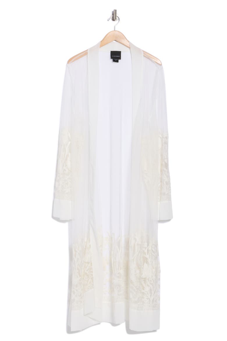 Embroidered Long Sleeve Mesh Duster, Alternate, color, WHITE