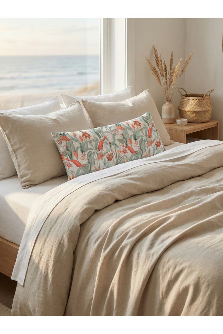 Feathered Tropics Linen Pillow with Down Insert, Alternate, color, Green