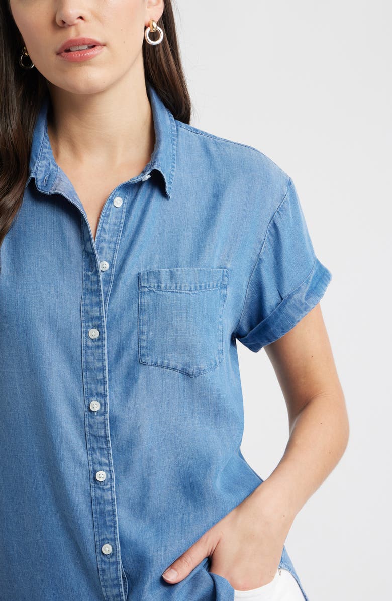Caslon<sup>®</sup> Chambray Camp Shirt, Alternate, color, Medium Wash