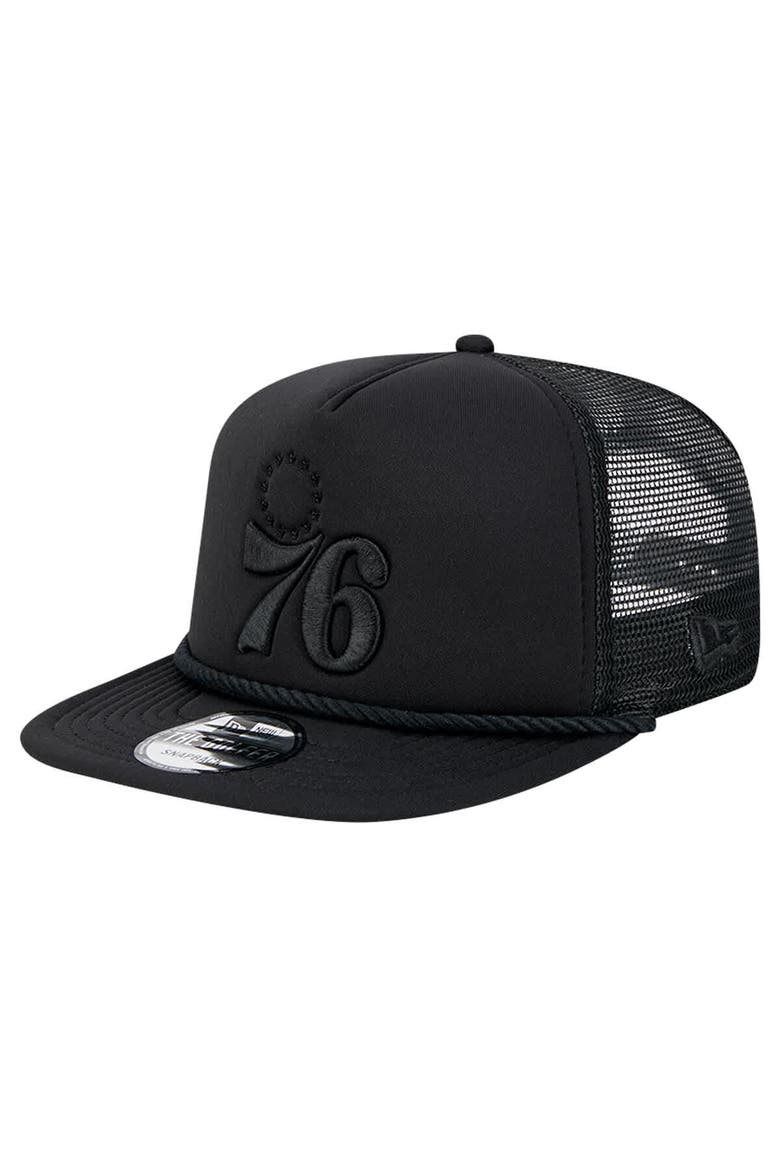 Men's New Era Black Philadelphia 76ers Tone Foam Meshback Golfer Snapback Hat, Main, color, Black