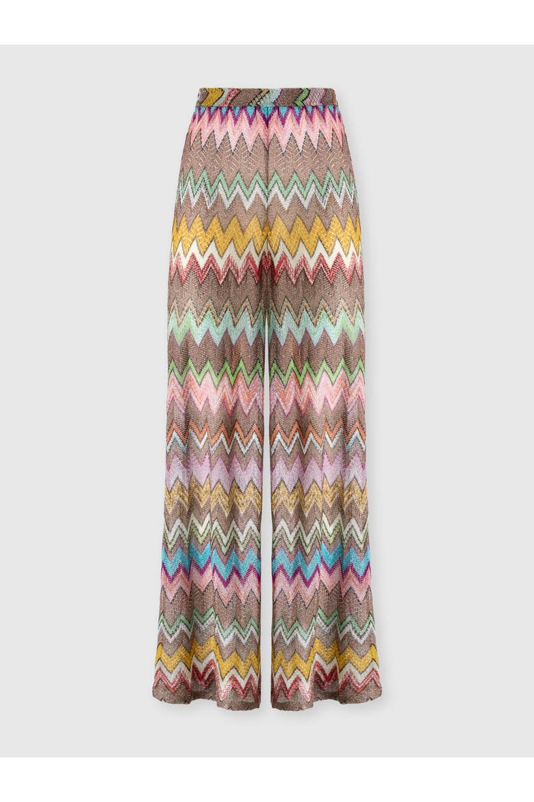 Straight Trousers In Lamé Viscose With Macro Zigzag Pattern, Main, color, Black & Multicoloured