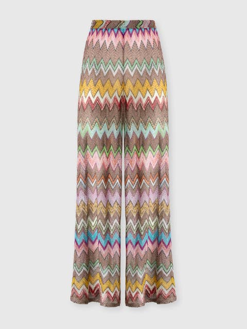 Straight Trousers In Lamé Viscose With Macro Zigzag Pattern