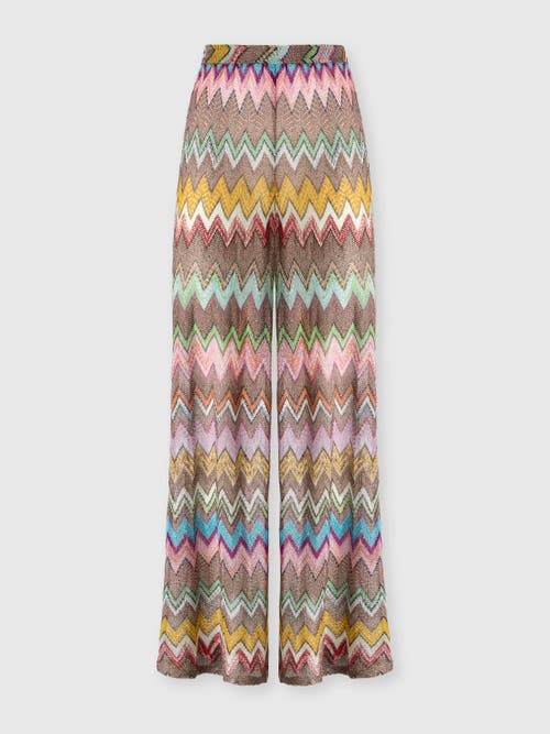 Missoni Straight Trousers In Lamé Viscose With Macro Zigzag Pattern in Black & Multicoloured at Nordstrom, Size 42
