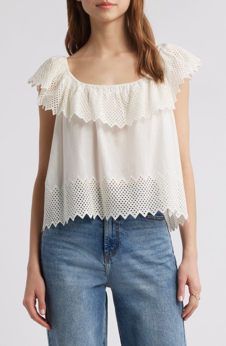 THE GREAT. The Westport Honeycomb Eyelet Cotton Voile Top, Main, color, 