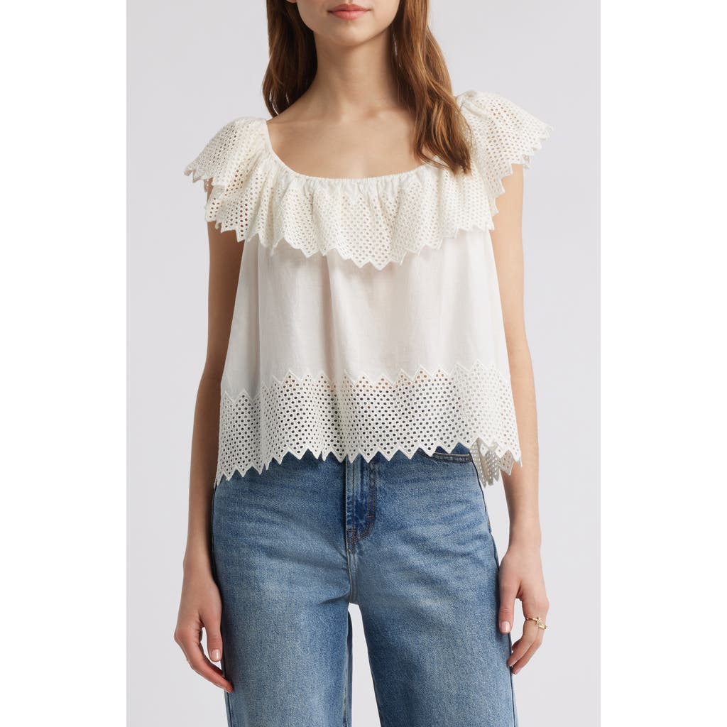 The Great . The Westport Honeycomb Eyelet Cotton Voile Top In White