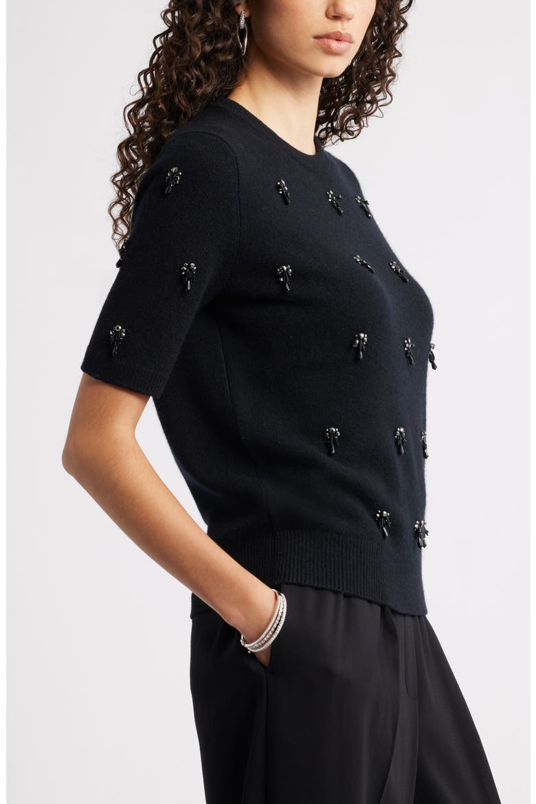 Embellished Short Sleeve Wool & Cashmere Sweater, Alternate, color, BLACK ROCK EMBELLISHED