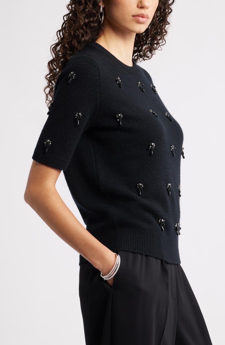 Nordstrom Embellished Short Sleeve Wool & Cashmere Sweater, Alternate, color, Black Rock Embellished