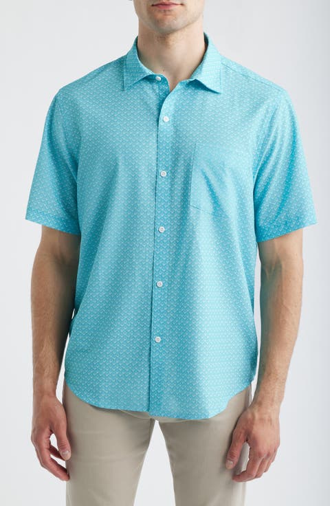 Bahama Coast Teeny Martini Print IslandZone® Short Sleeve Button-Up Shirt (Big & Tall)