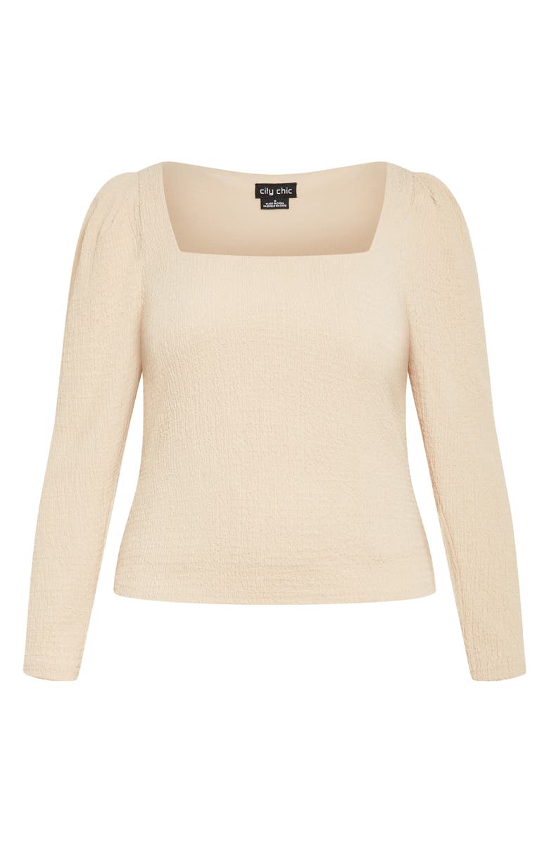City Chic Mysteria Shirred Square Neck Puff Shoulder Long Sleeve Top, Alternate, color, 