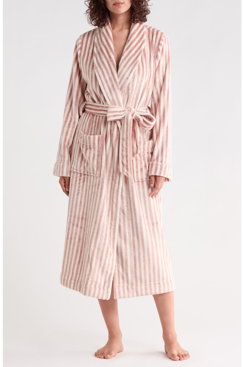 Stripe Plush Midi Robe, Main, color, PINK A- IVORY SKINNY STRIPE