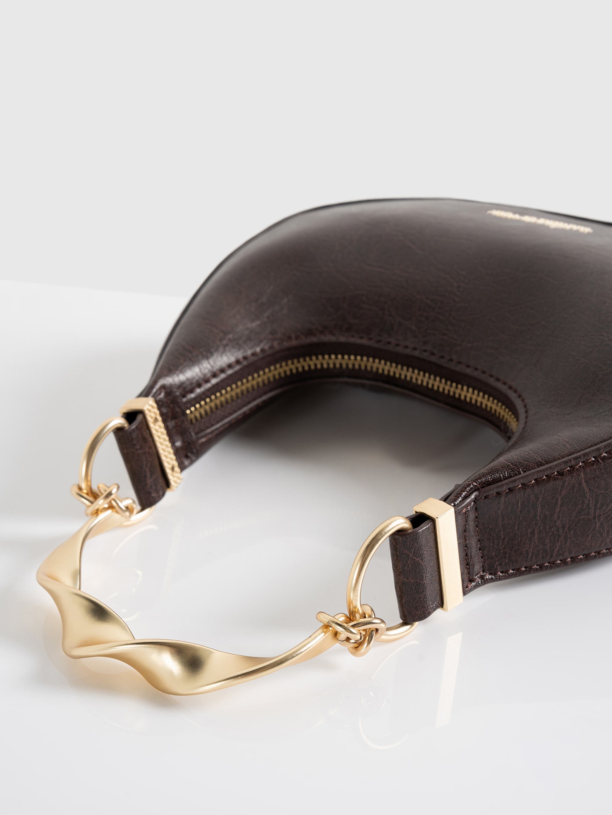 Manière De Voir Sadie Sculpted Leather Crescent Bag, Alternate, color, Brown