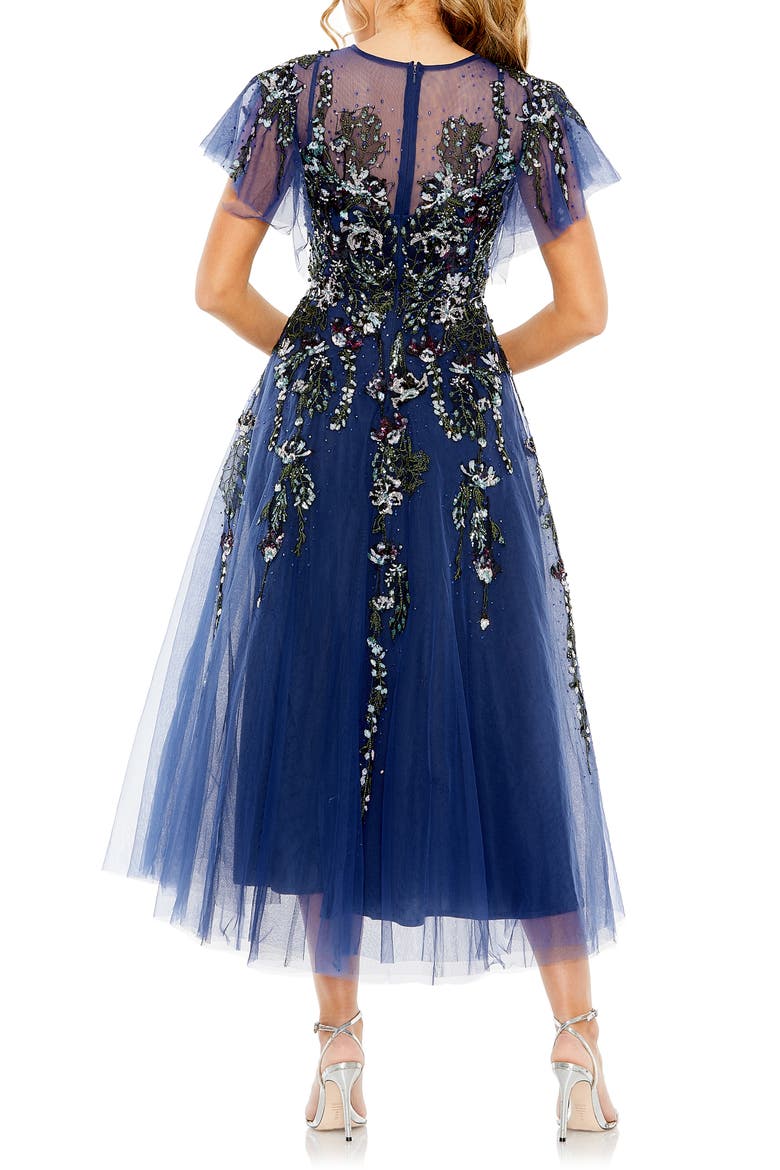 Embellished Flutter Sleeve Midi Cocktail Dress, Alternate, color, MIDNIGHT