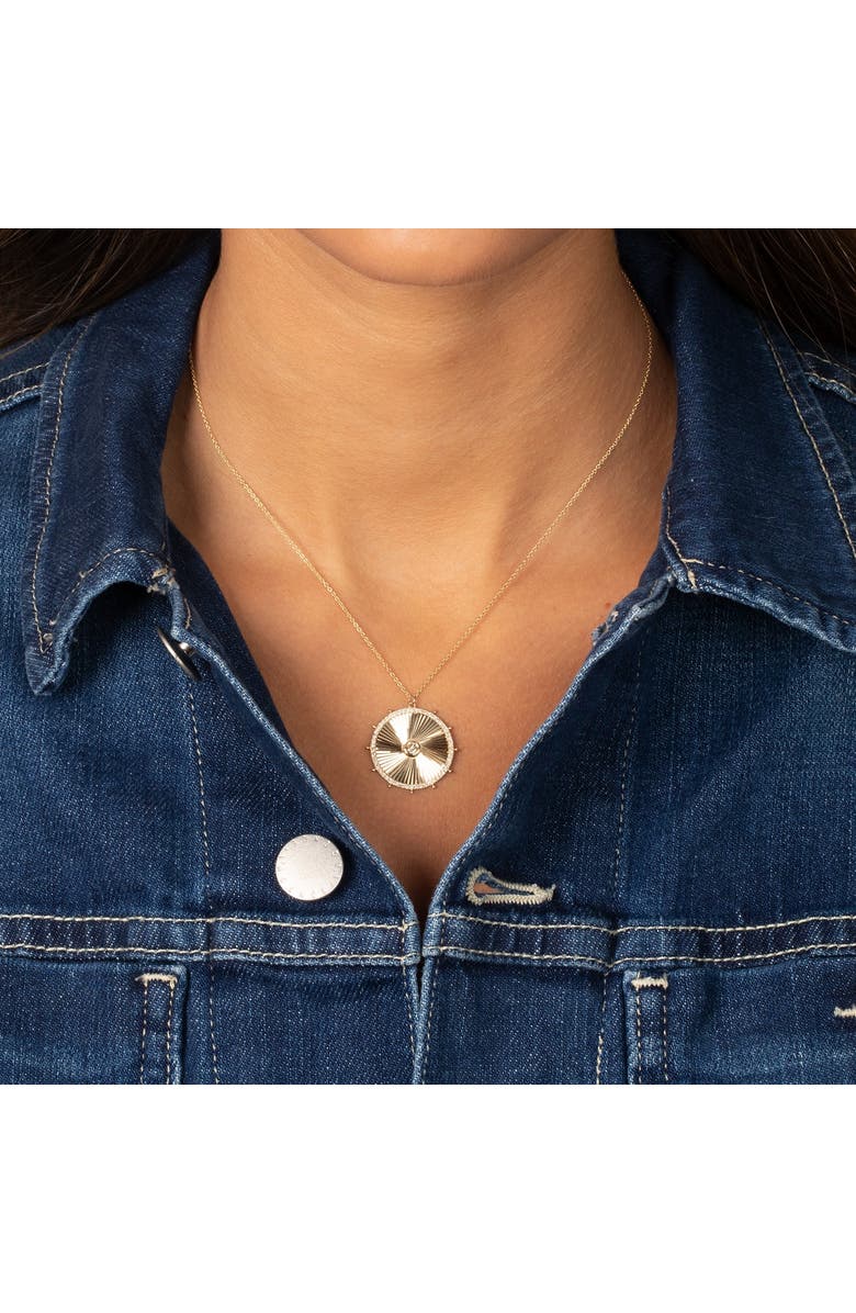 BY ADINA EDEN Diamond Bezel Ridged Disc Pendant Necklace 14K, Alternate, color, 