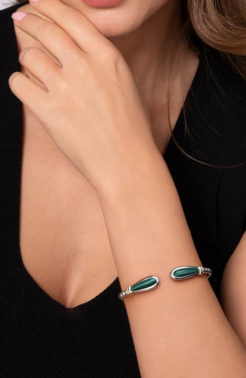 Bujukan Malachite & 14K Gold Beaded Sterling Silver Bangle Bracelet