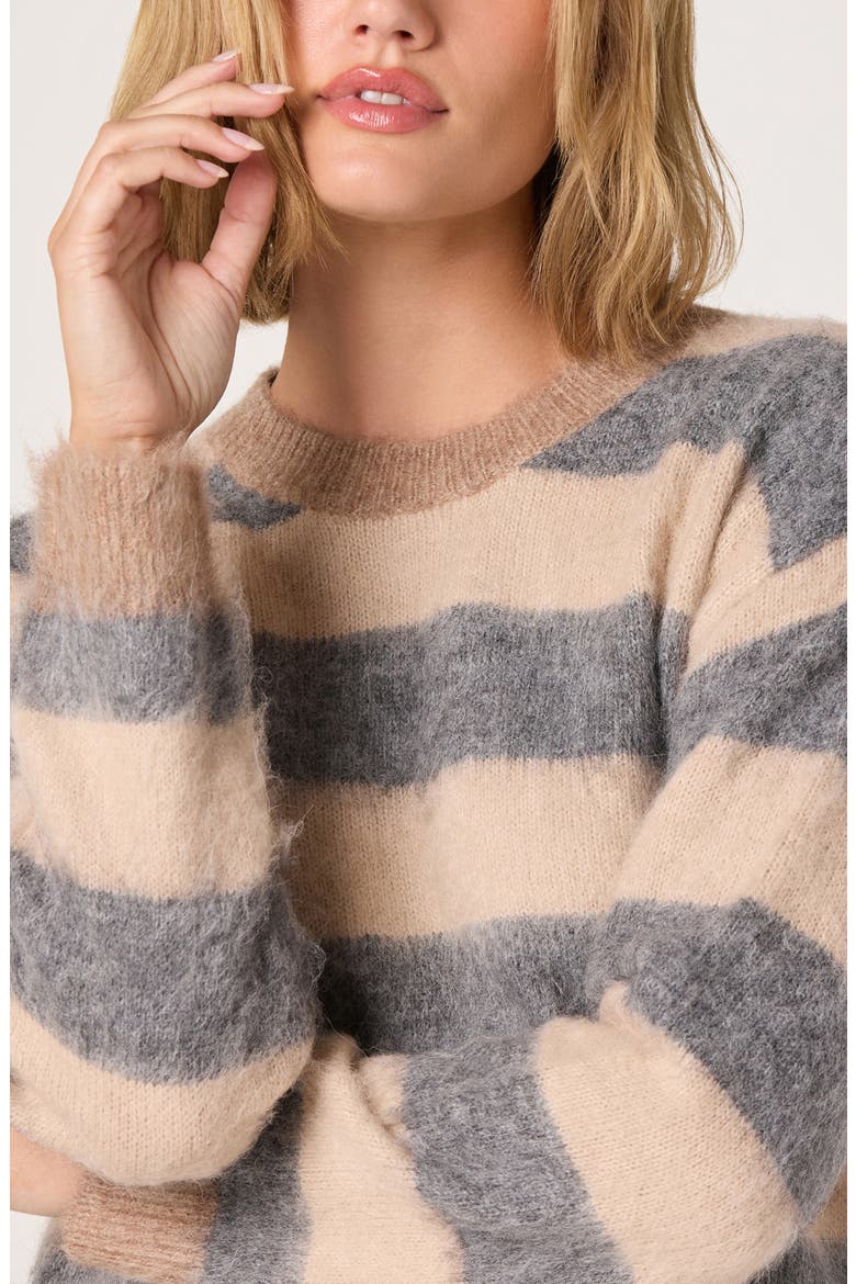 Fuzzy Stripe Crewneck Sweater, Alternate, color, GREY TAN