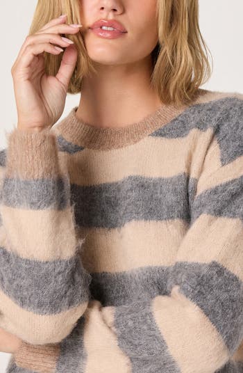 Fuzzy Stripe Crewneck Sweater