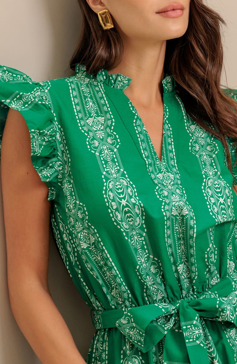 FLYING TOMATO Cap Sleeve Tiered Cotton Maxi Dress, Alternate, color, Green