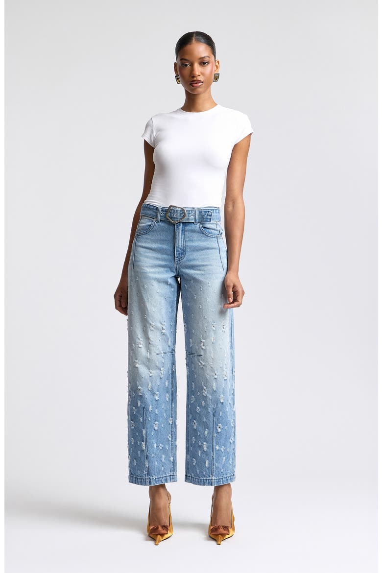 Distressed Darted High Waist Wide Leg Jeans, Alternate, color, MARTIN WASH