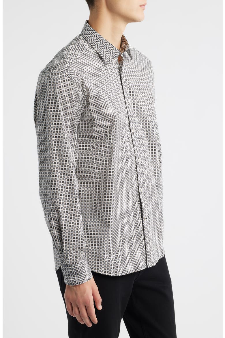 Robo Modern Fit Dot Print Stretch Cotton Button-Up Shirt, Alternate, color, BLACK