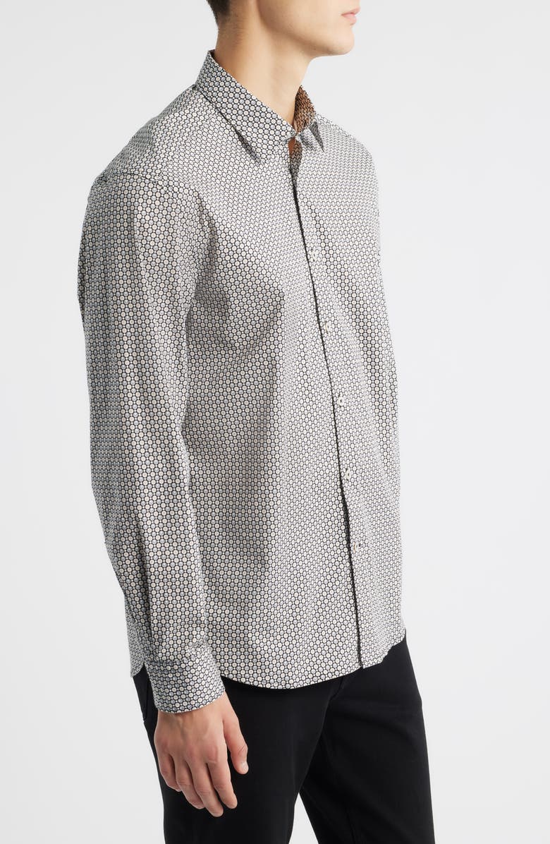 James Campbell Robo Trim Fit Dot Print Stretch Cotton Button-Up Shirt, Alternate, color, Black