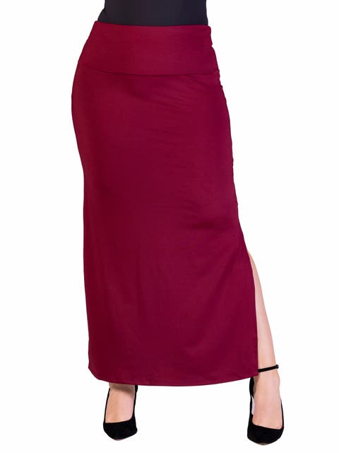 Versatile Side Slit Elastic Waist Maxi Skirt