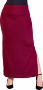 24seven Comfort Apparel Versatile Side Slit Elastic Waist Maxi Skirt