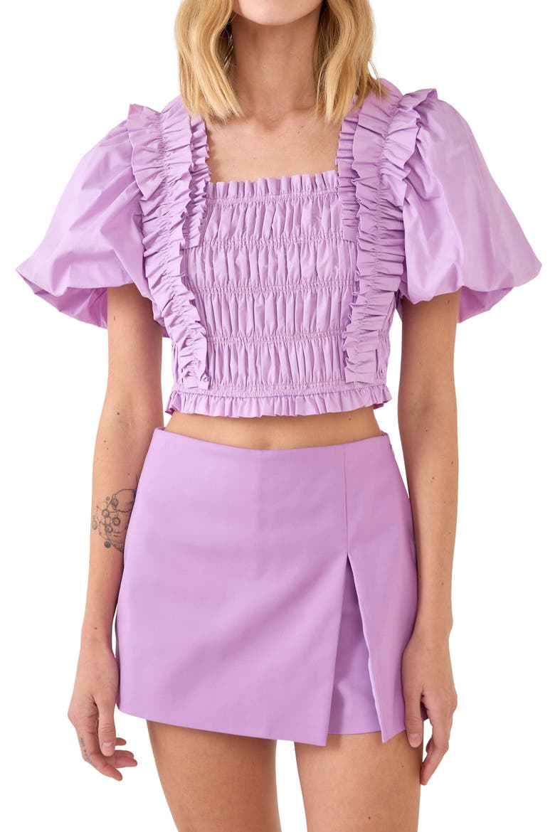 Smocked Puff Sleeve Crop Top, Main, color, LILAC