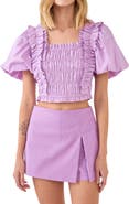 Endless Rose Smocked Puff Sleeve Crop Top