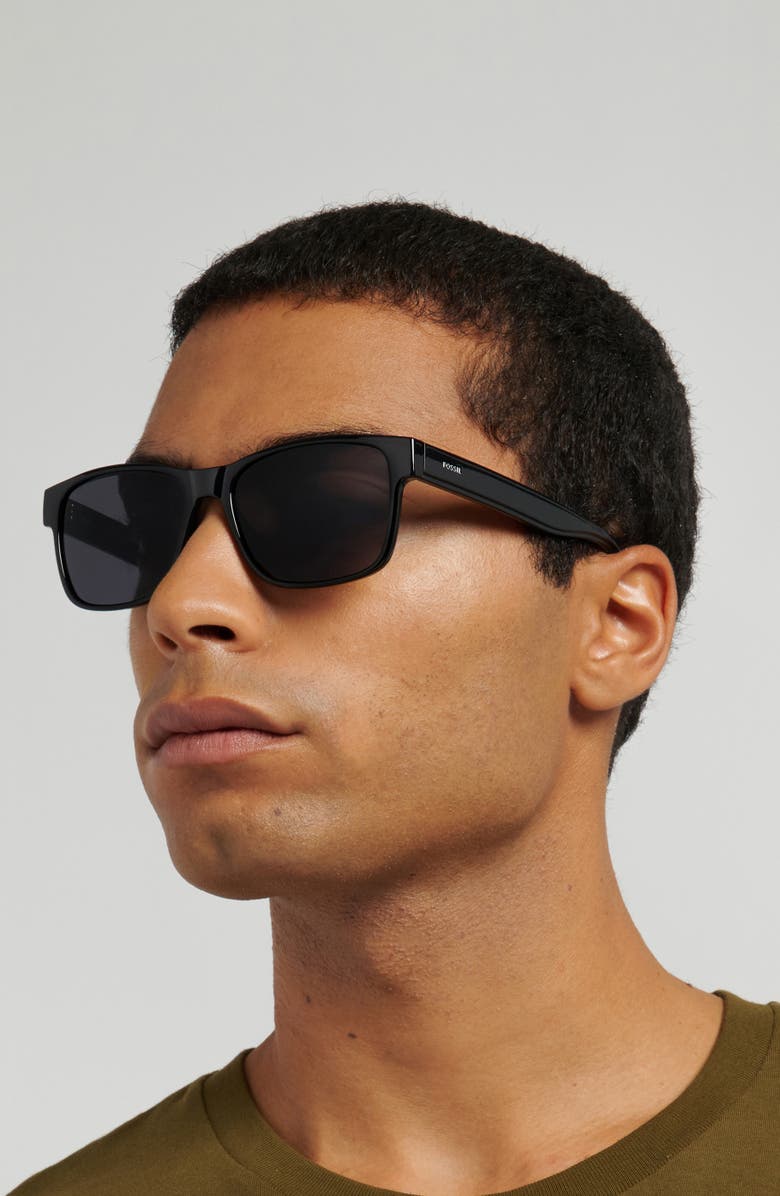 Fossil 58mm Rectangular Sunglasses, Alternate, color, Black/ Grey