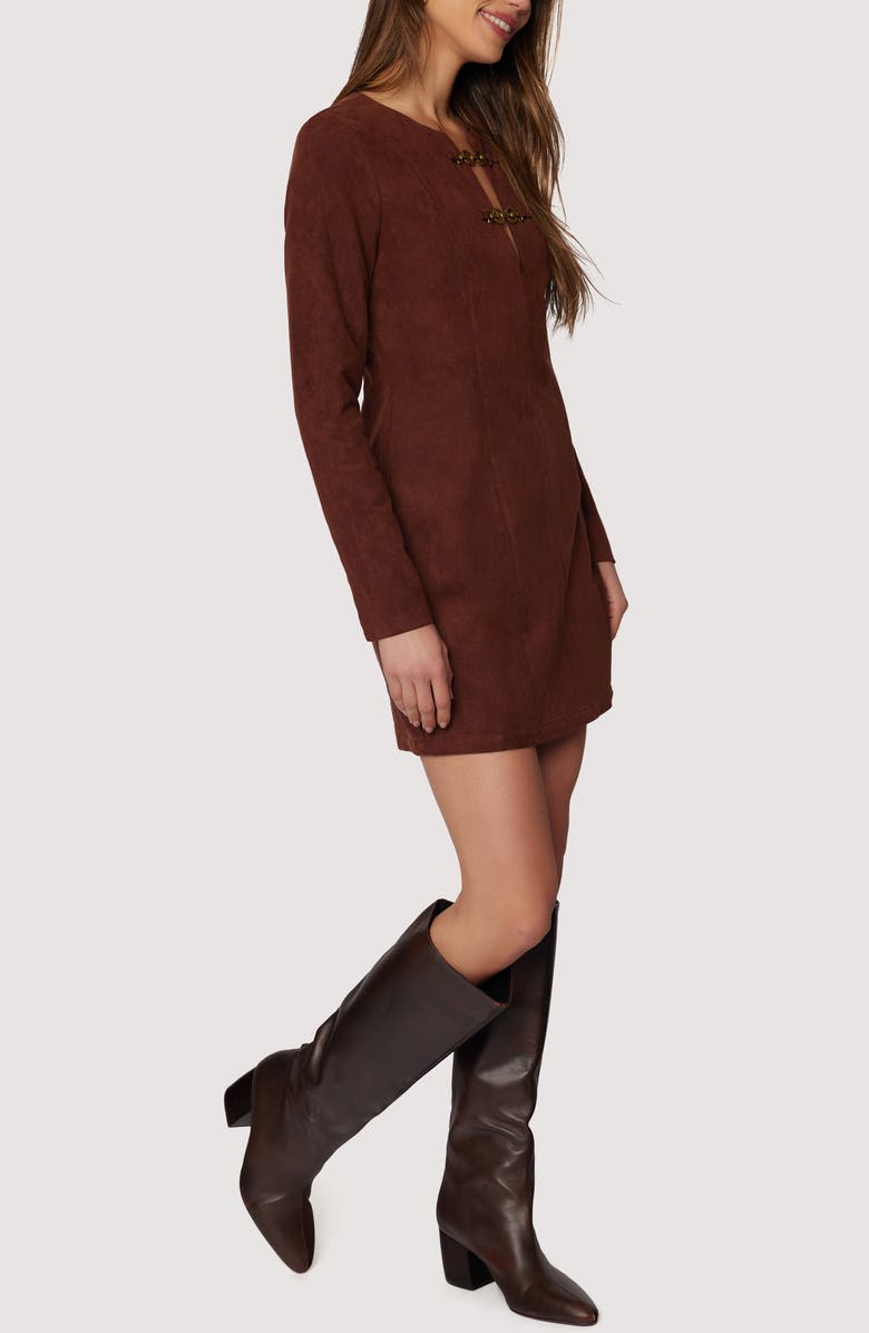 Lost + Wander Fall Enchantment Long Sleeve Faux Suede Minidress, Alternate, color, Chocolate