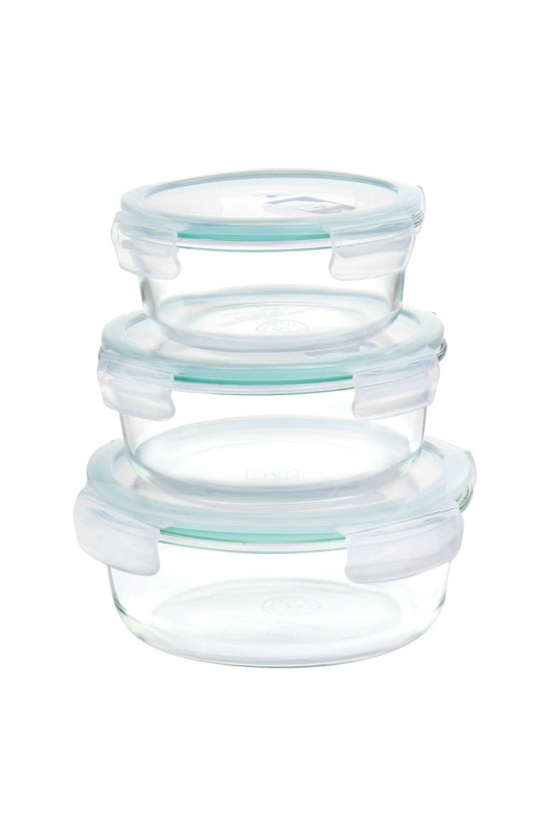 6 Piece Round Glass Storage Containers with Leak Proof Lids, Main, color, Clear
