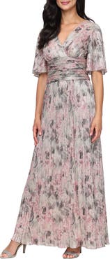 SL FASHIONS Metallic Floral Print Bodre Maxi Dress