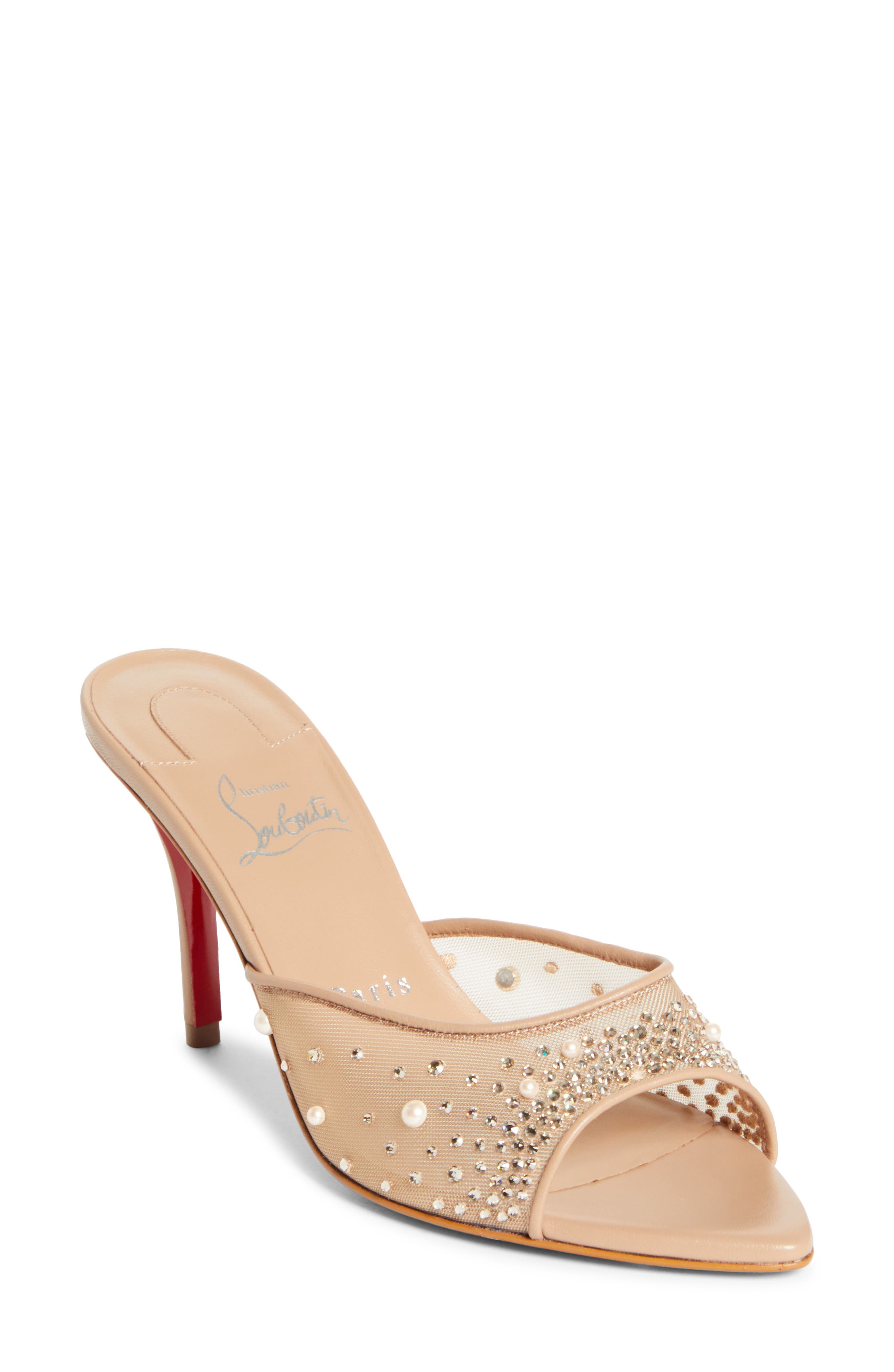 Christian Louboutin Miss Z Crystal Embellished Mesh Pointed Toe Sandal, Main, color, Blush/ Blush