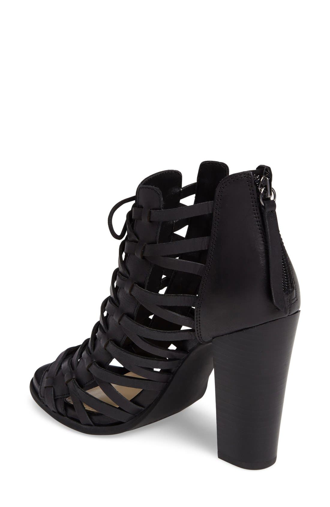 Riana Woven Leather Cage Sandal, Alternate, color, BLACK LEATHER