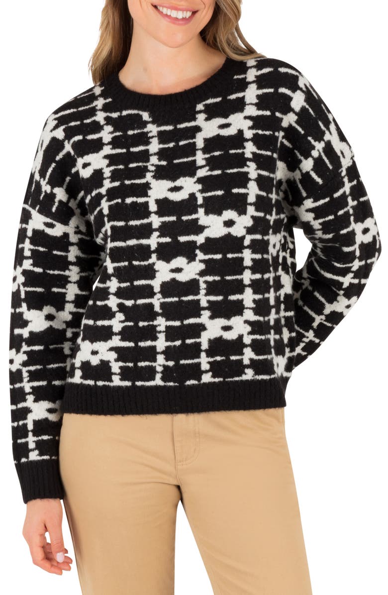 Hurley Daisy Trellis Crewneck Sweater, Main, color, Black