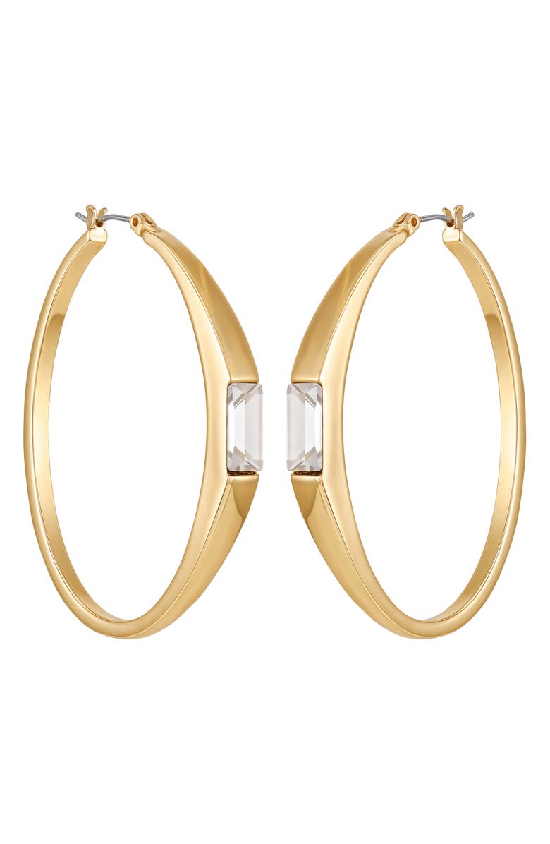 Vince Camuto Baguette Crystal Hoop Earrings, Main, color, Gold