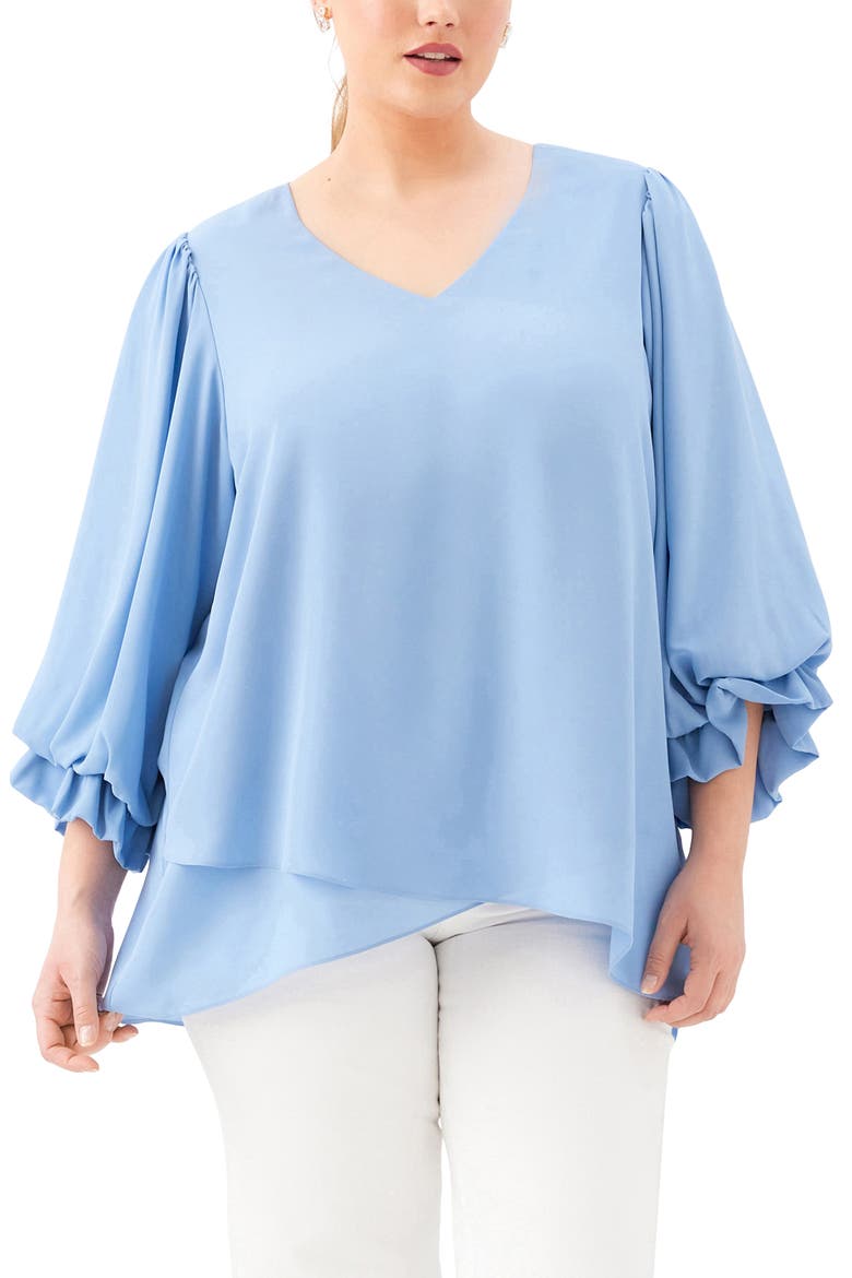Layered Sleeve Asymmetric Top, Main, color, CHAMBRAY