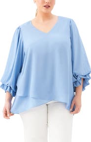 Karen Kane Layered Sleeve Asymmetric Top