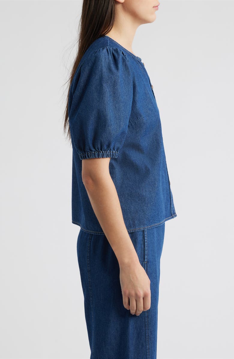 Anne Klein Puff Sleeve Denim Button-Up Shirt, Alternate, color, 