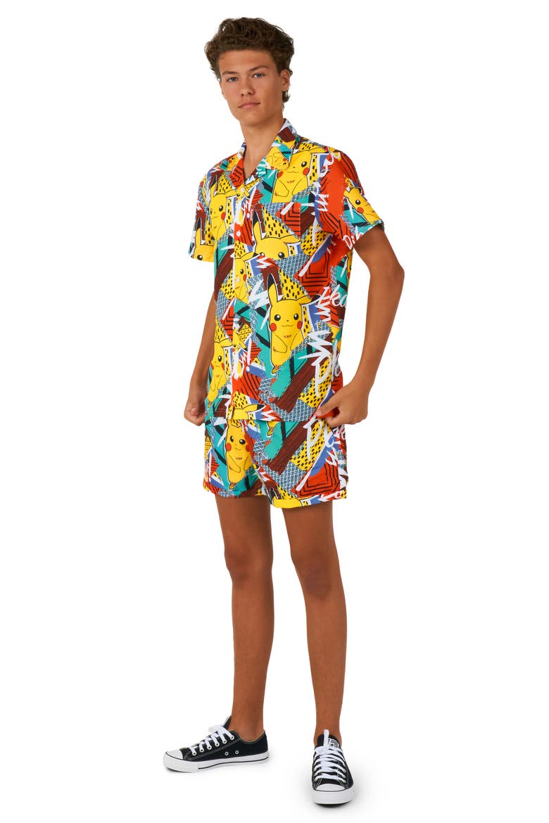 x Pokémon Kids' Pika Pikachu Camp Shirt & Shorts Set, Main, color, MISCELLANEOUS