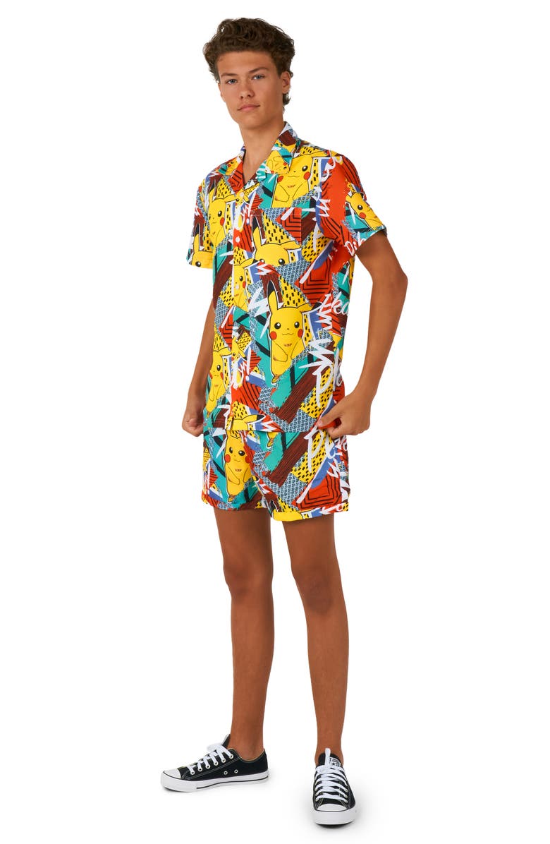 OppoSuits x Pokémon Kids' Pika Pikachu Camp Shirt & Shorts Set, Main, color, Miscellaneous