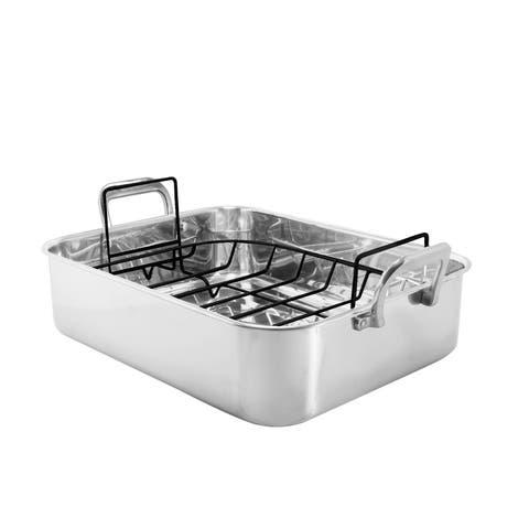 Stainless Steel Roasting Pan with Nonstick Rack, 15.5" x 12" x 4"