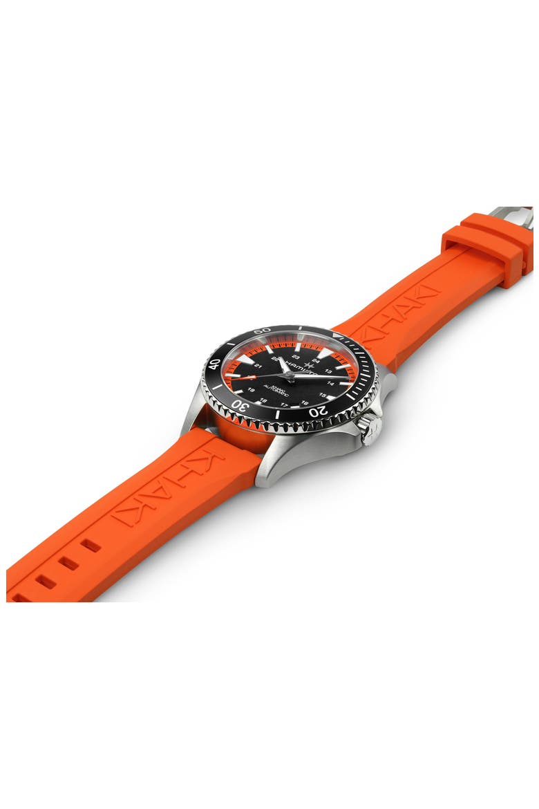 Khaki Scuba Automatic Rubber Strap Watch, 40mm, Alternate, color, BLACK/ ORANGE