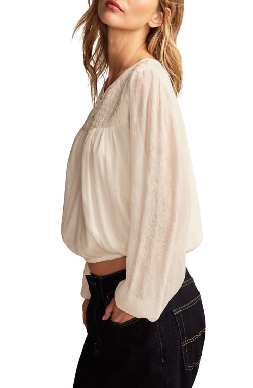 Lucky Brand Smocked Yoke Bubble Crop Top In White