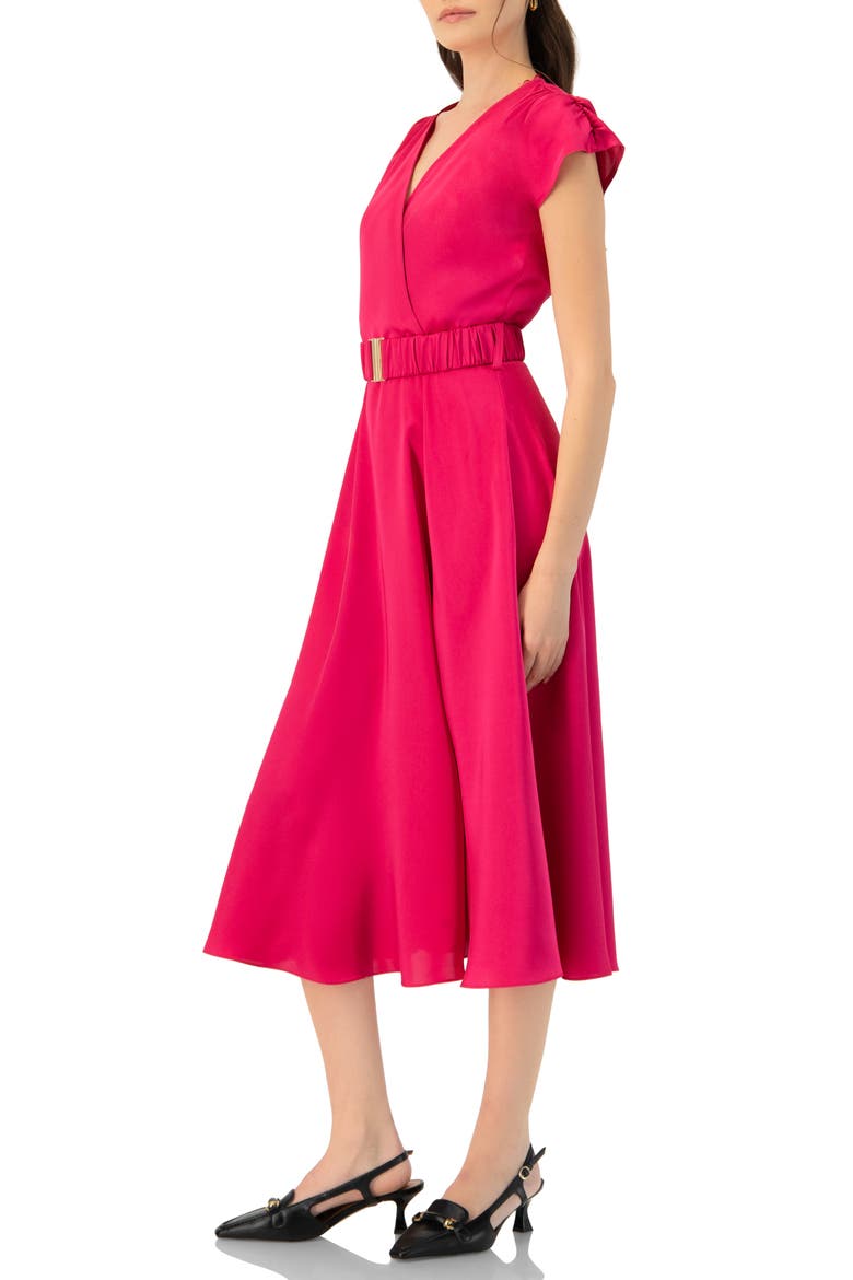 Sleeveless Midi Satin Dress with Belt, Alternate, color, Fuchsia