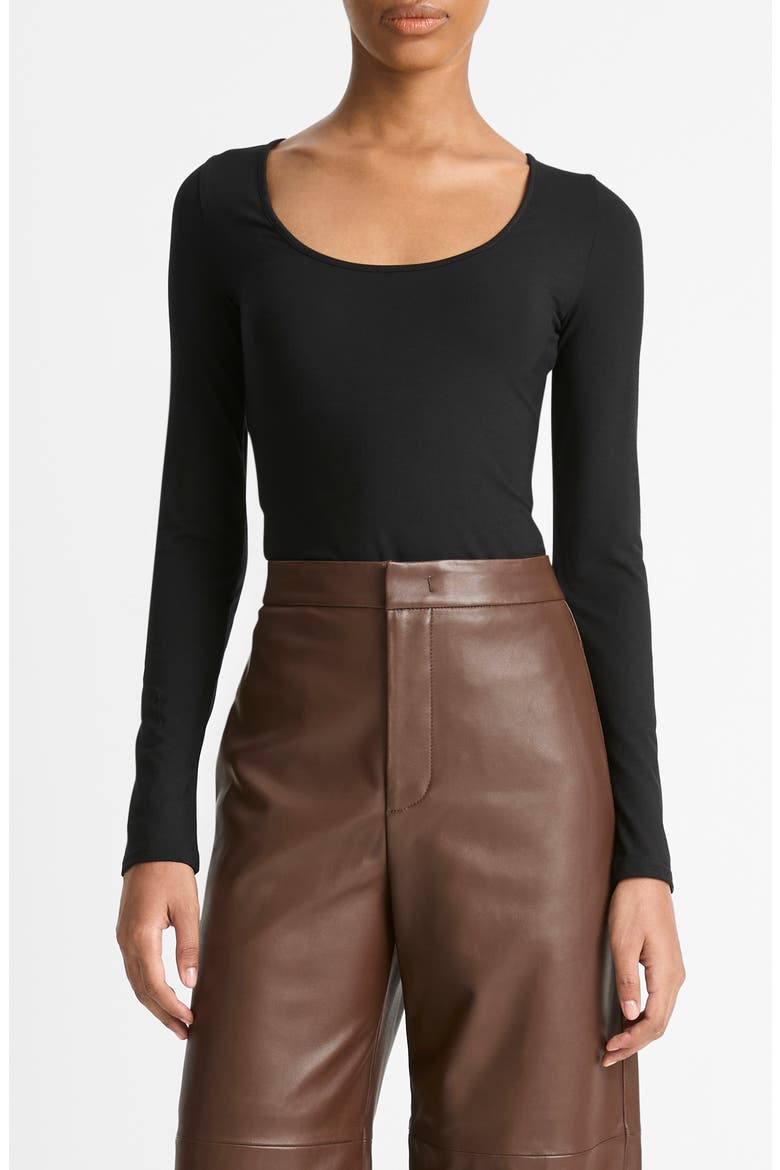 Scoop Neck Long Sleeve Top, Main, color, BLACK