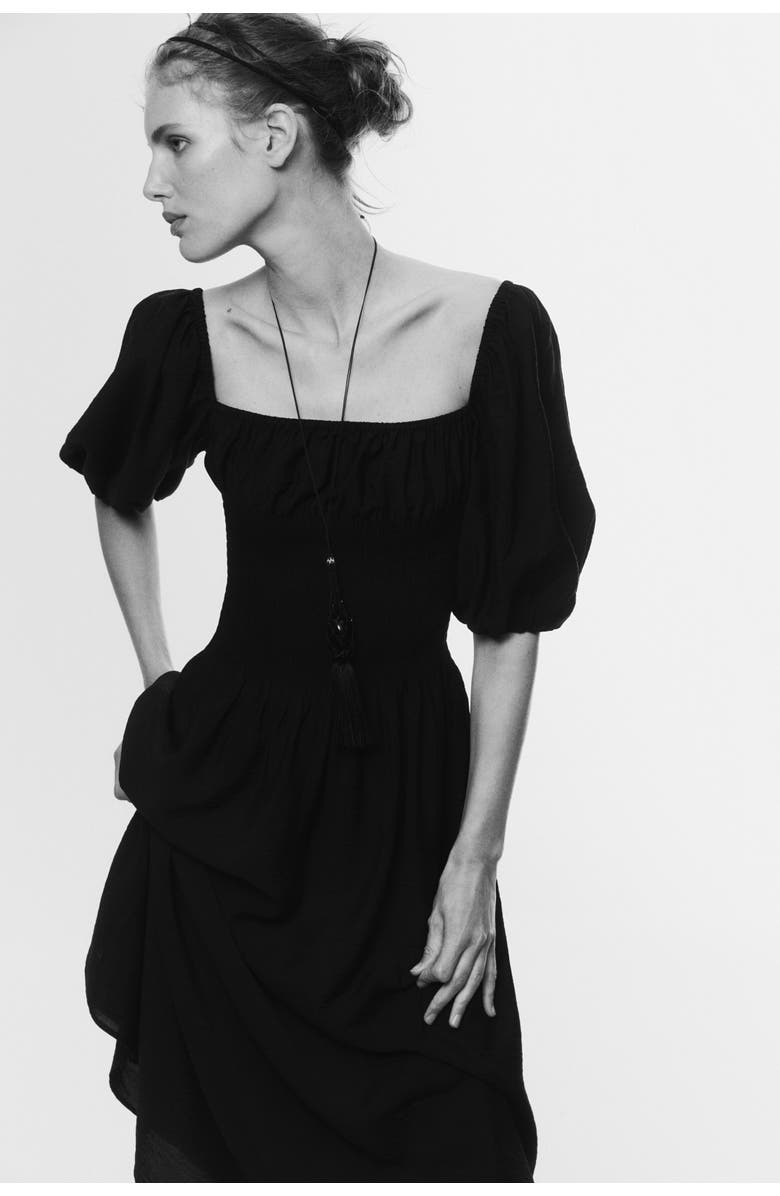 H&M Smocked-waist Dress, Alternate, color, Black